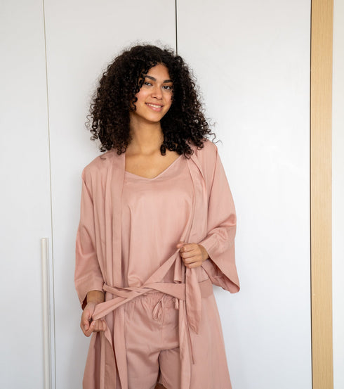 Women summer 3 piece pajama set  Rose Top +kimono & short